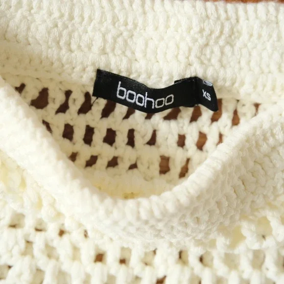 Boohoo Crochet Mini Skirt Women White Fringe Festival Boho XS Beach Coverup - Picture 3 of 7